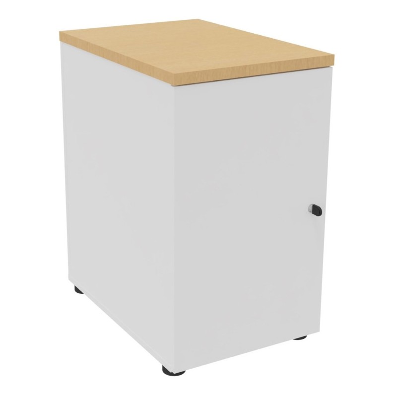 Caisson mélaminé hauteur bureau 1 porte battante L.42 x P.60 x H.72 cm - Corps Blanc - Top Hêtre