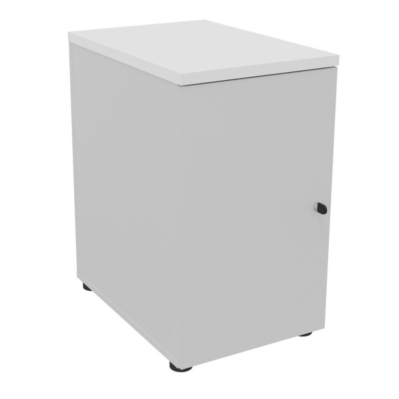 Caisson mélaminé hauteur bureau 1 porte battante L.42 x P.60 x H.72 cm - Corps Gris - Top Blanc