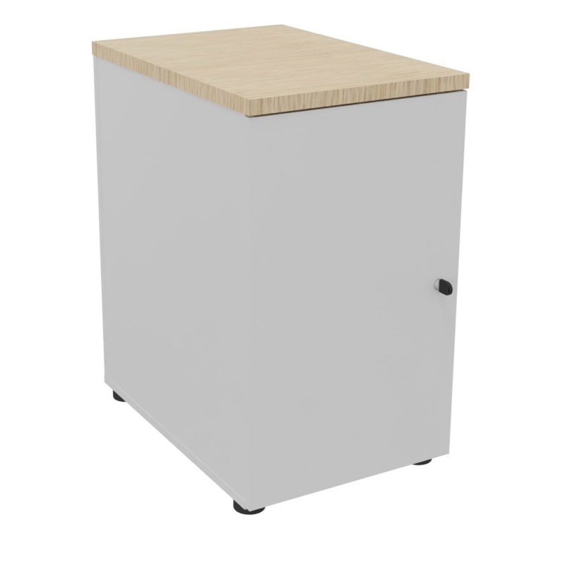 Caisson mélaminé hauteur bureau 1 porte battante L.42 x P.60 x H.72 cm - Corps Gris - Top Chêne