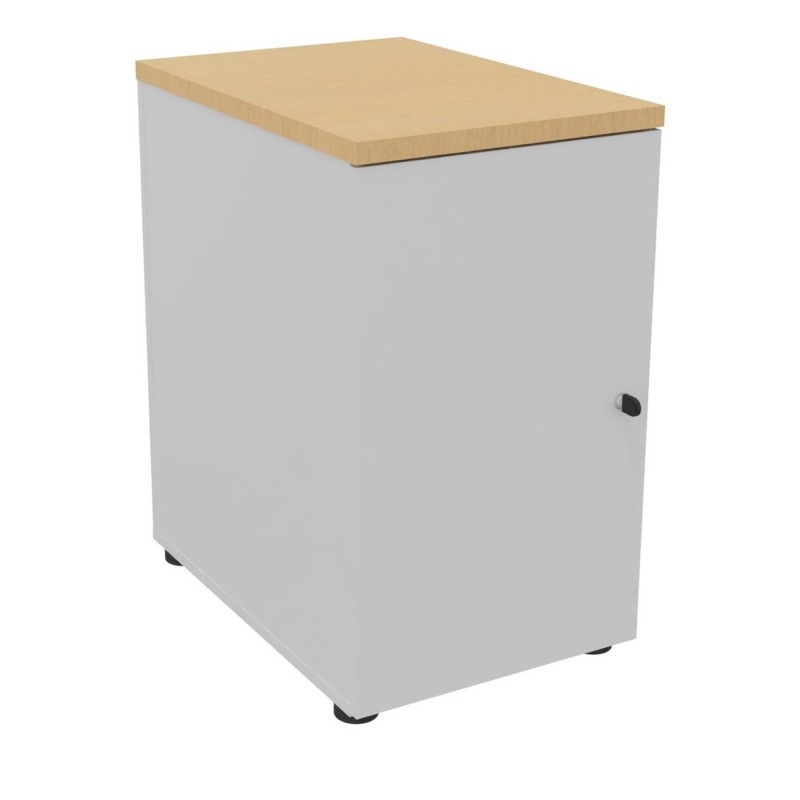 Caisson mélaminé hauteur bureau 1 porte battante L.42 x P.60 x H.72 cm - Corps Gris - Top Hêtre