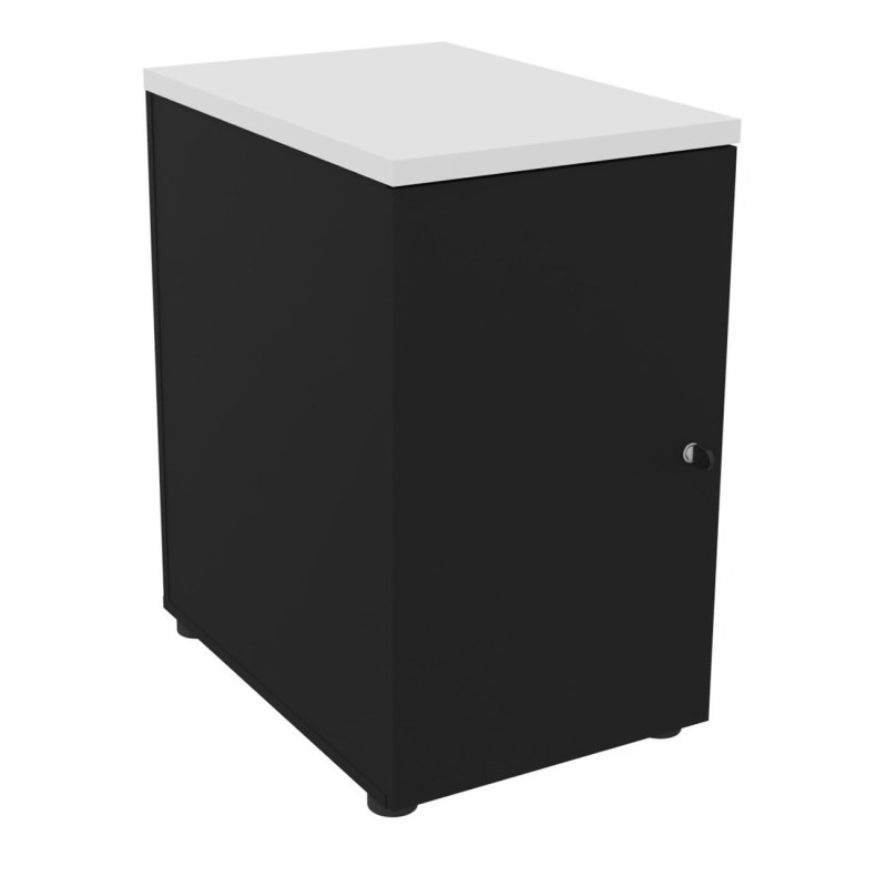 Caisson mélaminé hauteur bureau 1 porte battante L.42 x P.60 x H.72 cm - Corps Noir - Top Blanc