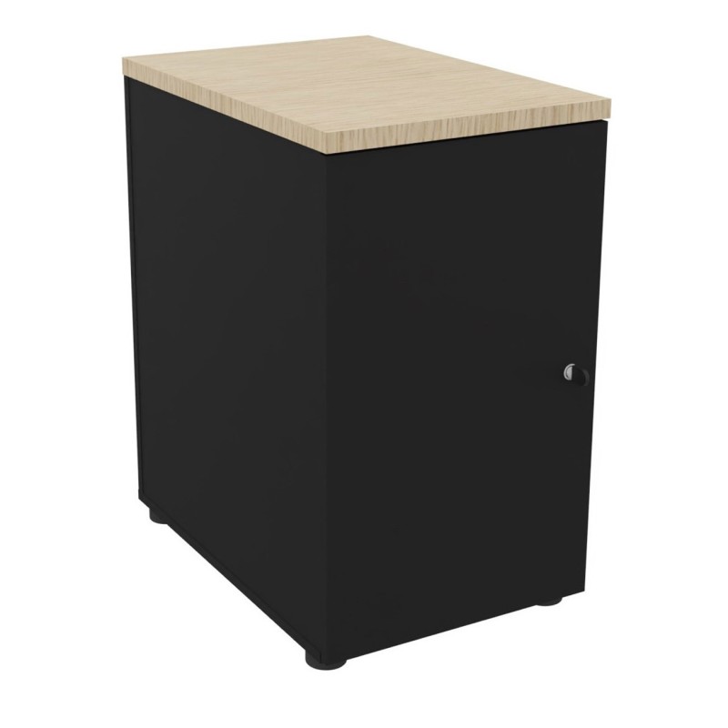 Caisson mélaminé hauteur bureau 1 porte battante L.42 x P.60 x H.72 cm - Corps Noir - Top Chêne
