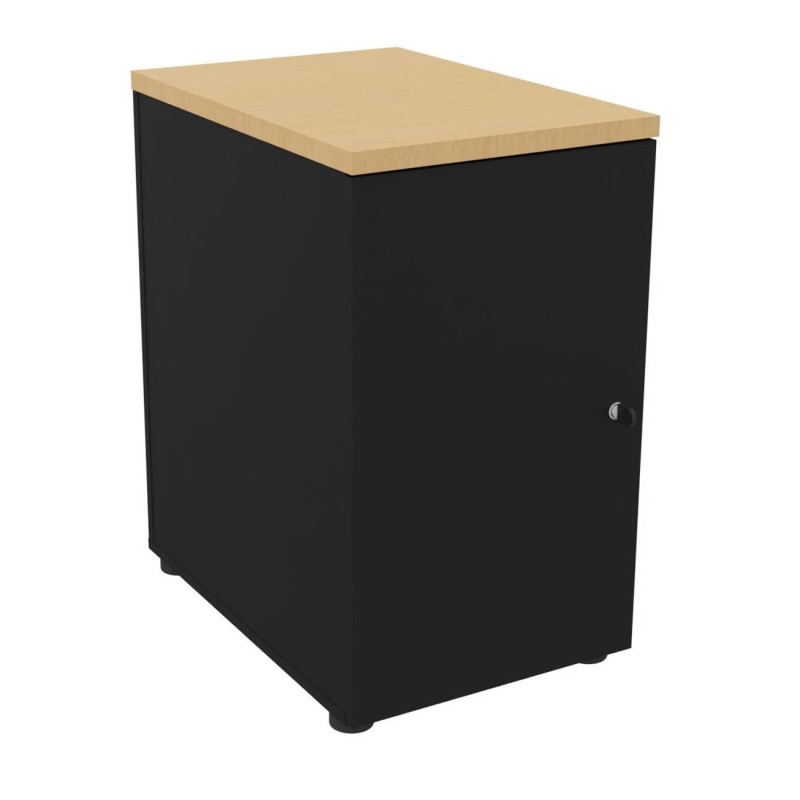 Caisson mélaminé hauteur bureau 1 porte battante L.42 x P.60 x H.72 cm - Corps Noir - Top Hêtre