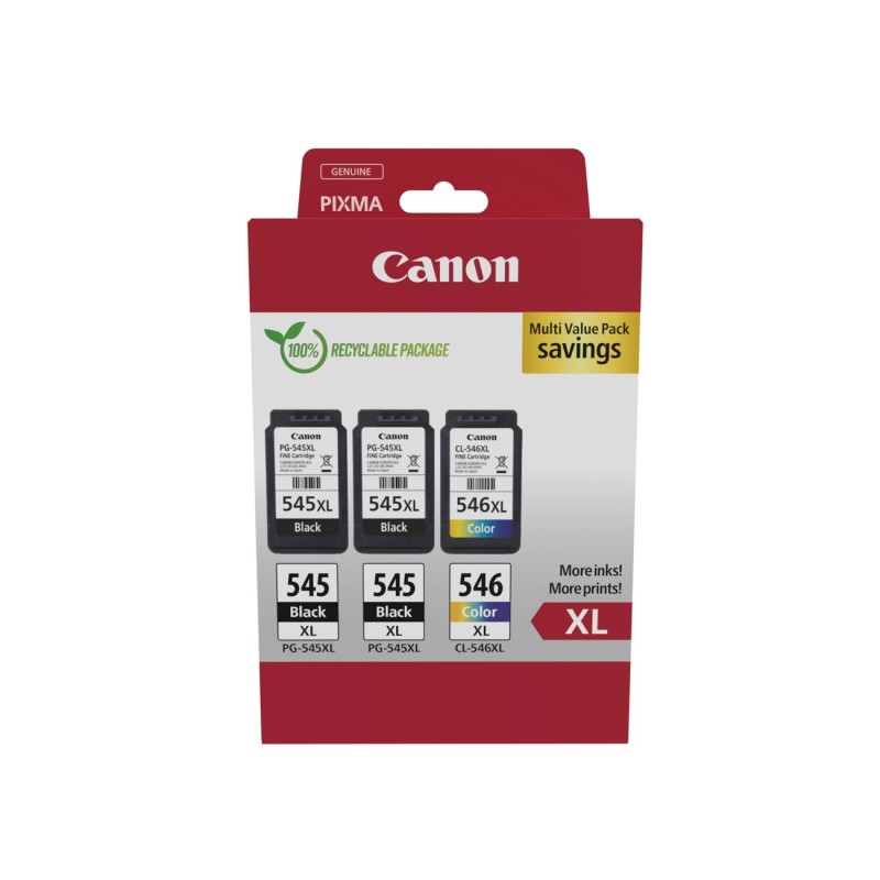Canon 2x PG-545XL Noir + 1x CL-546 XL couleur - Cartouches authentiques - Pack noir et couleurs