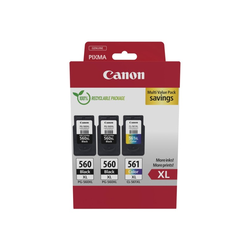 Canon 2x PG-560XL Noir + 1x CL-560XL couleur - Cartouches authentiques - Pack noir et couleurs