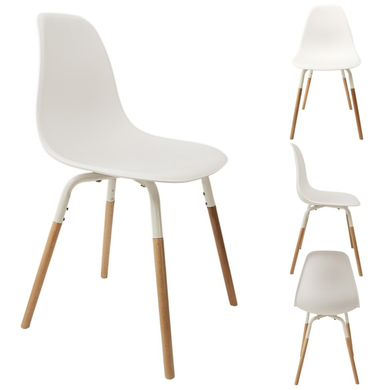 Chaise coque Greta en polypropylène - Blanc / Pieds bois brut