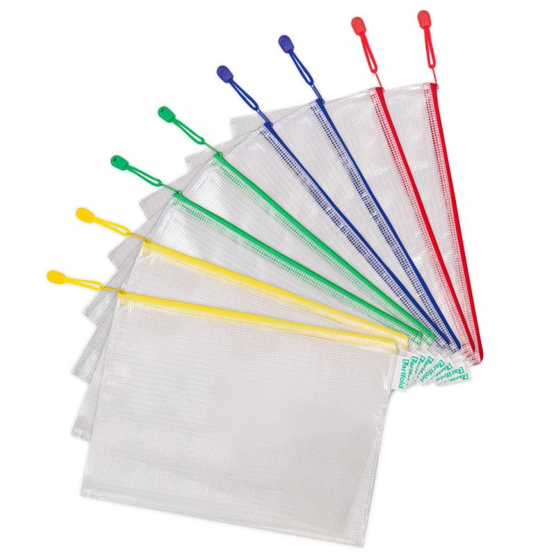 Djois Lot de 8 Pochettes PVC de rangement Zipper à fermeture éclair - Indéchirable - format  A4 - Assortis