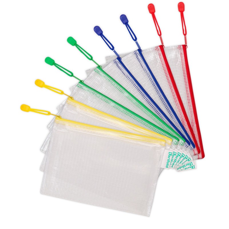 Djois Lot de 8 Pochettes PVC de rangement Zipper à fermeture éclair - Indéchirable - format  A5 - Assortis