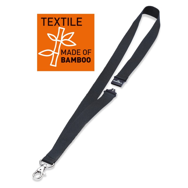 Durable Lacets textile 20 ECO pour badge avec mousqueton  - Noir - Lot de 10
