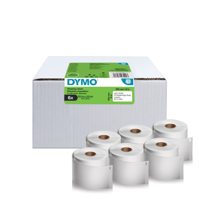 Dymo 2177565 Étiquettes LabelWriter 4XL / 5XL extra larges blanches autocollantes prédécoupées 102 x 210 mm pour colis DHL - boîte de 6 rouleaux de 140 étiquettes