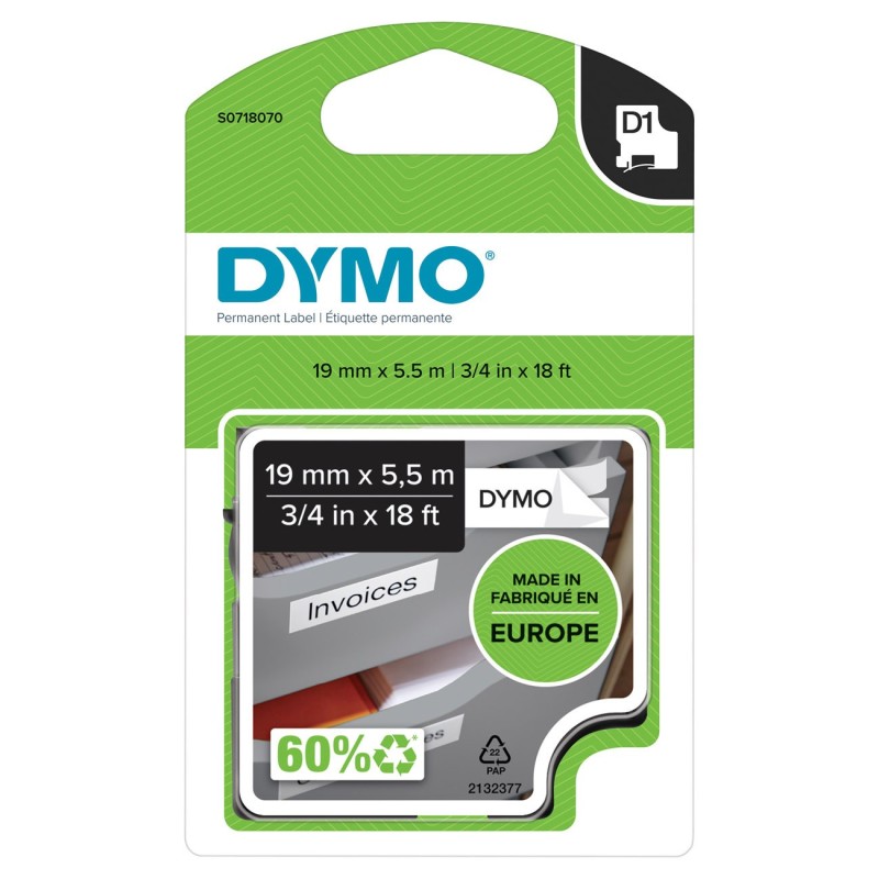 Dymo Ruban nylon D1 S0718070 pour étiqueteuse - 19 mm x 5,5 m - Noir sur Blanc