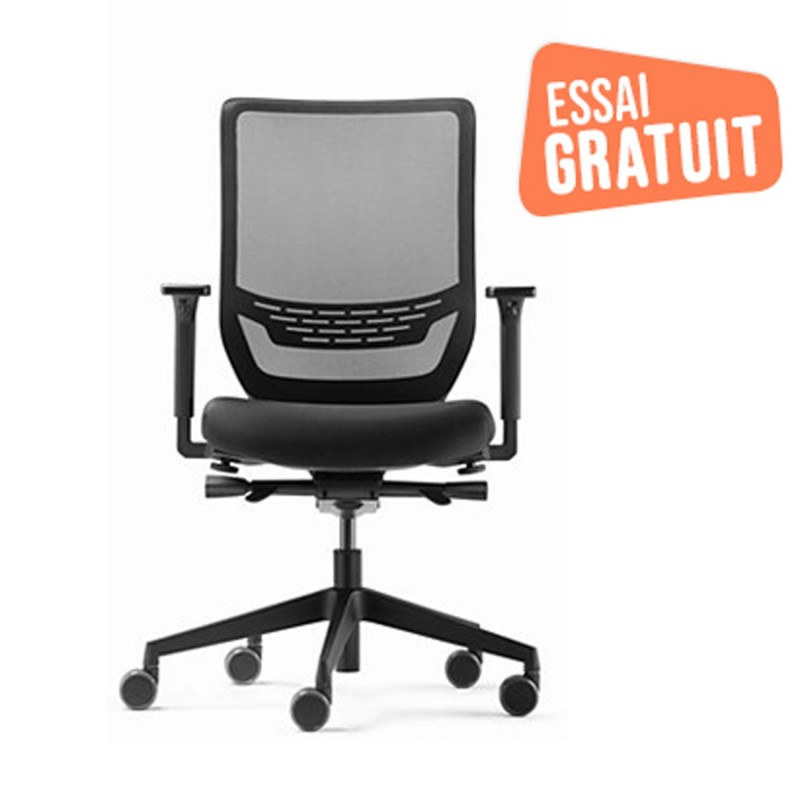 ESSAI GRATUIT PENDANT 45 JOURS* Fauteuil ergonomique TO-SYNC Maille Tissu Noir Hauteur réglable avec accoudoirs