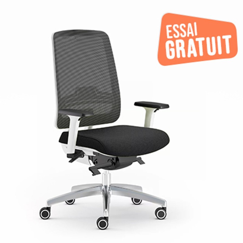 ESSAI GRATUIT PENDANT 45 JOURS* Siège de bureau Tarah piètement alu - Maille filet / tissu Noir + Accoudoirs réglables 4D