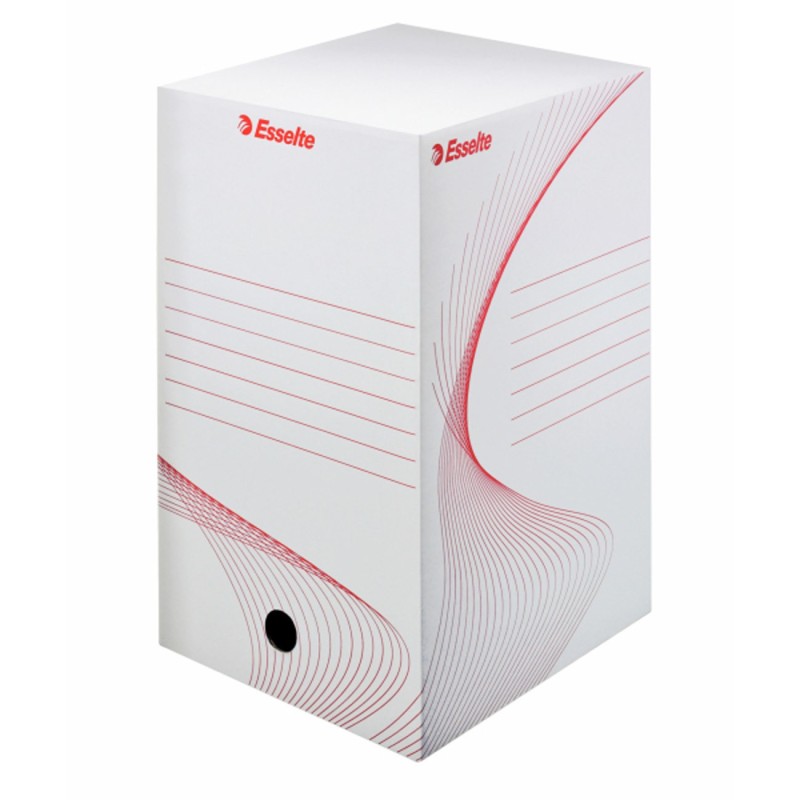 Esselte Boîte archives BOXY Taille L en carton ondulé - Dos de 20 cm - Blanc et rouge