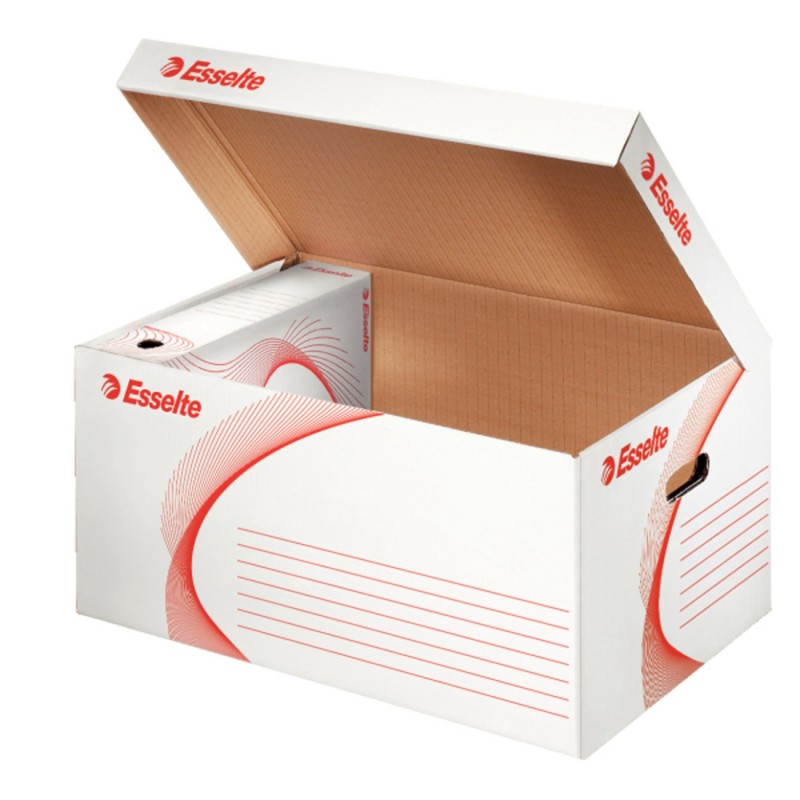 Esselte Caisse archives BOXY Taille L - Capacité 6 boîtes archives dos 8 cm - Blanc et Rouge