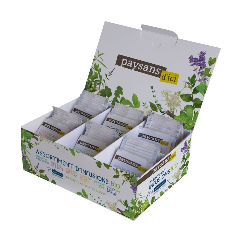 Ethiquable Infusions bio "Paysans d'ici" du massif central - Coffret assortiment de 60 sachets