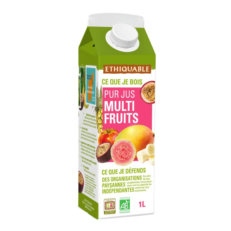 Ethiquable Pur Jus multifruits Bio et équitable - Lot de 8 briques 1L