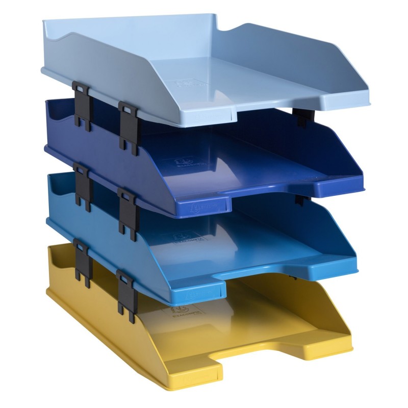 Exacompta Bacs à courrier Bee Blue à la française pour documents A4+ - Jeu de 4 coloris assortis