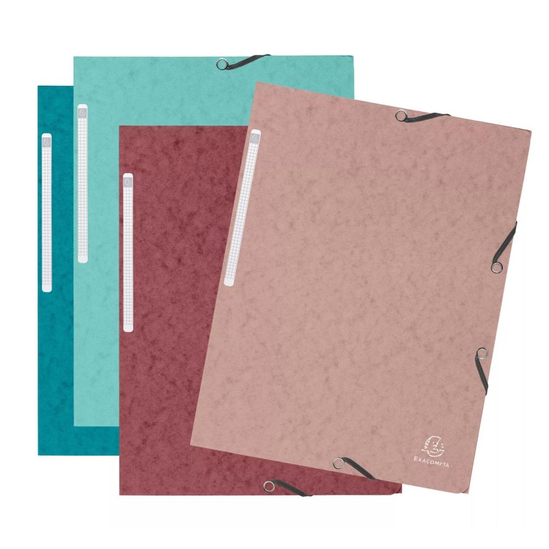 Exacompta Chemise Skandi A4 à 3 rabats avec élastiques en carte lustrée - Coloris assortis- Lot de 4