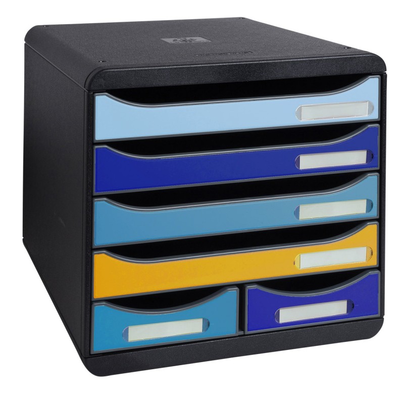 Exacompta Module de classement Big Box Bee Blue à la française - 6 tiroirs A4+ - Couleurs assorties