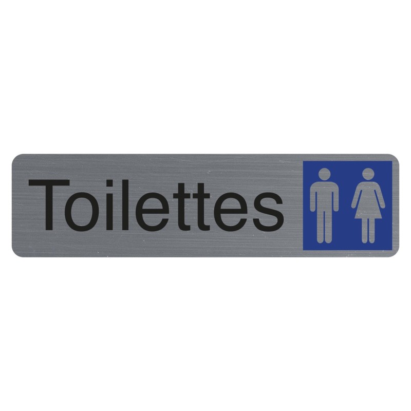 Exacompta Plaque signalétique adhésive Toilettes Dame / Homme - Rectangle Gris / Bleu