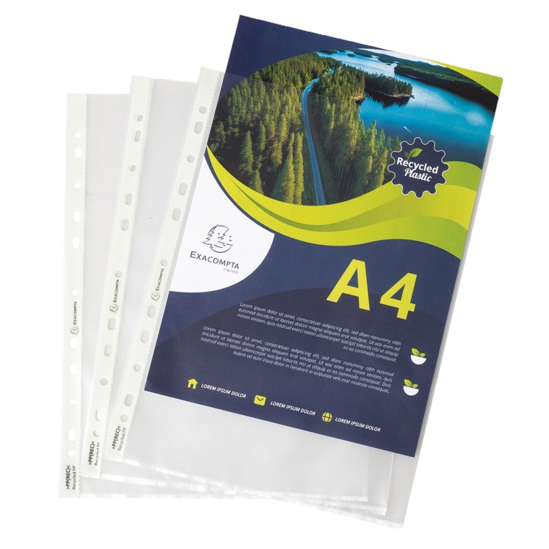 Exacompta Pochette perforée Forever A4 polypropylène recyclé 6/100e grainée transparente - lot de 100