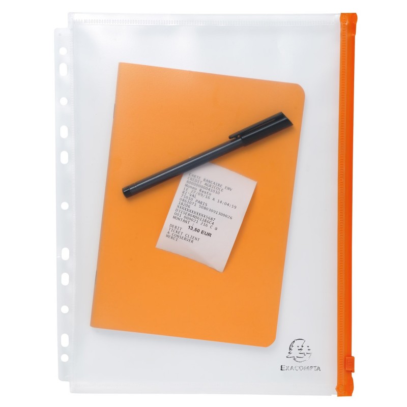 Exacompta Pochette perforée à zip A4 polypropylène lisse 15/100e Cristal - lot de 5