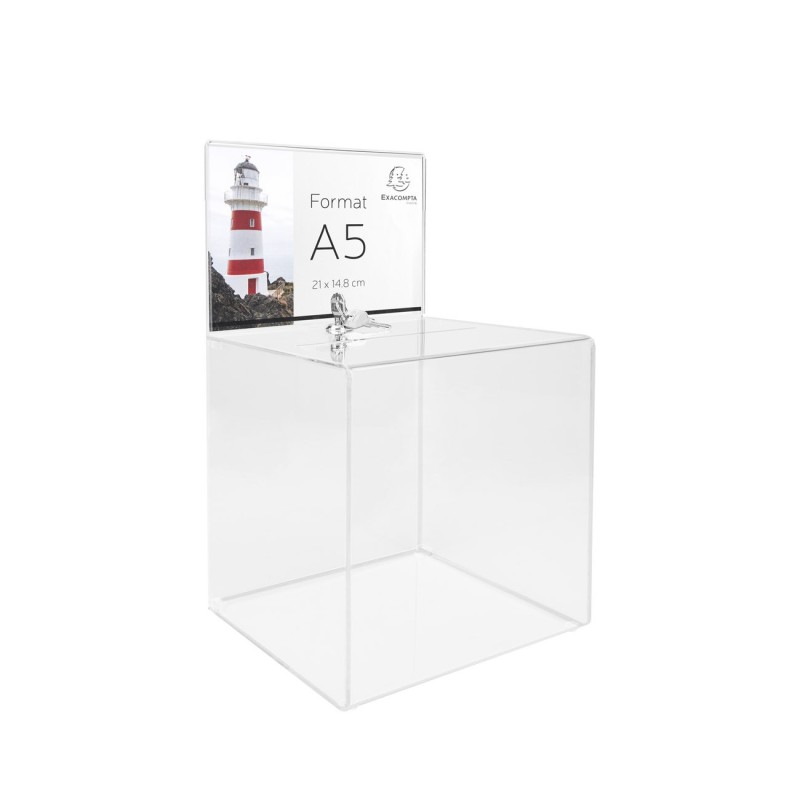 Exacompta Urne Cristal fermable à clé - Affichette A5 - Transparente