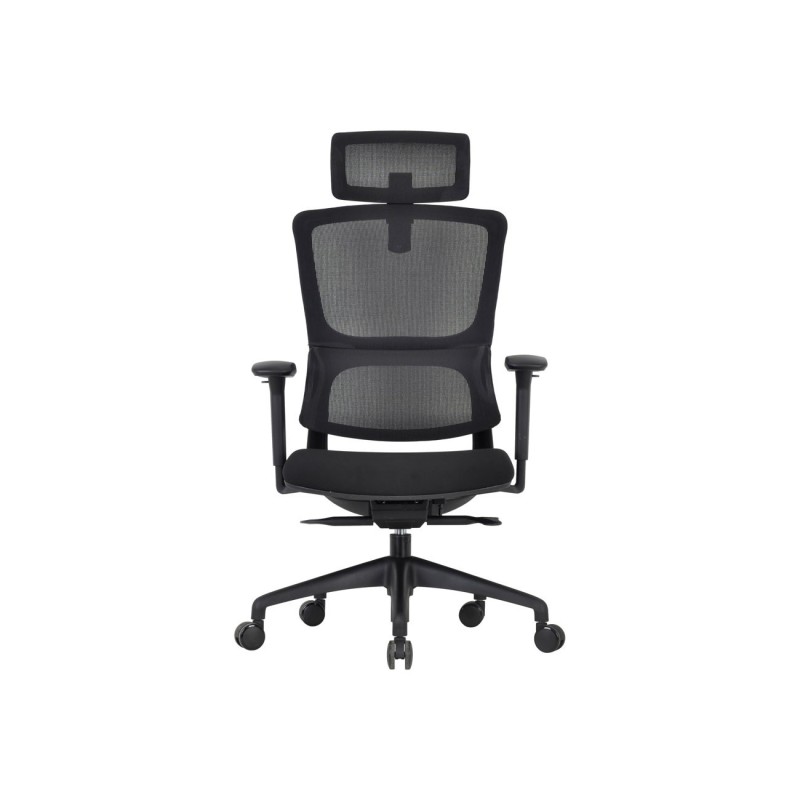 Fauteuil de bureau Flex avec accoudoirs et appui-tête - Assise tissu et dossier maille - Noir