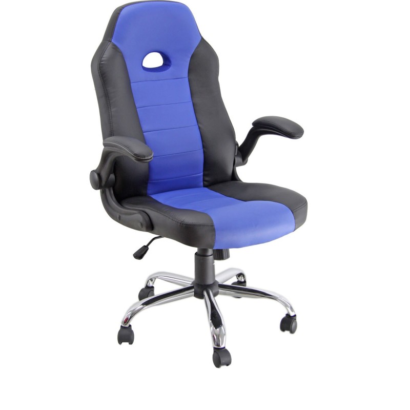 Fauteuil de bureau Marlon Similicuir Noir Bleu Hauteur réglable - Accoudoirs Dossier Roulettes