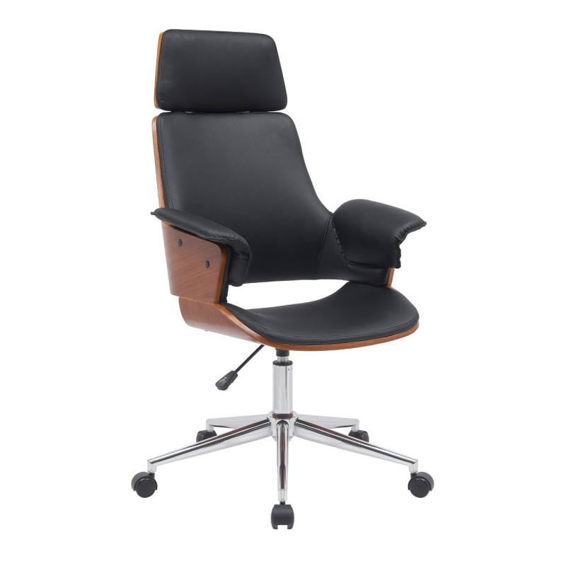 Fauteuil de bureau Octave structure bois revêtement polyuréthane - Hauteur réglable - Accoudoirs - Appuie-tête