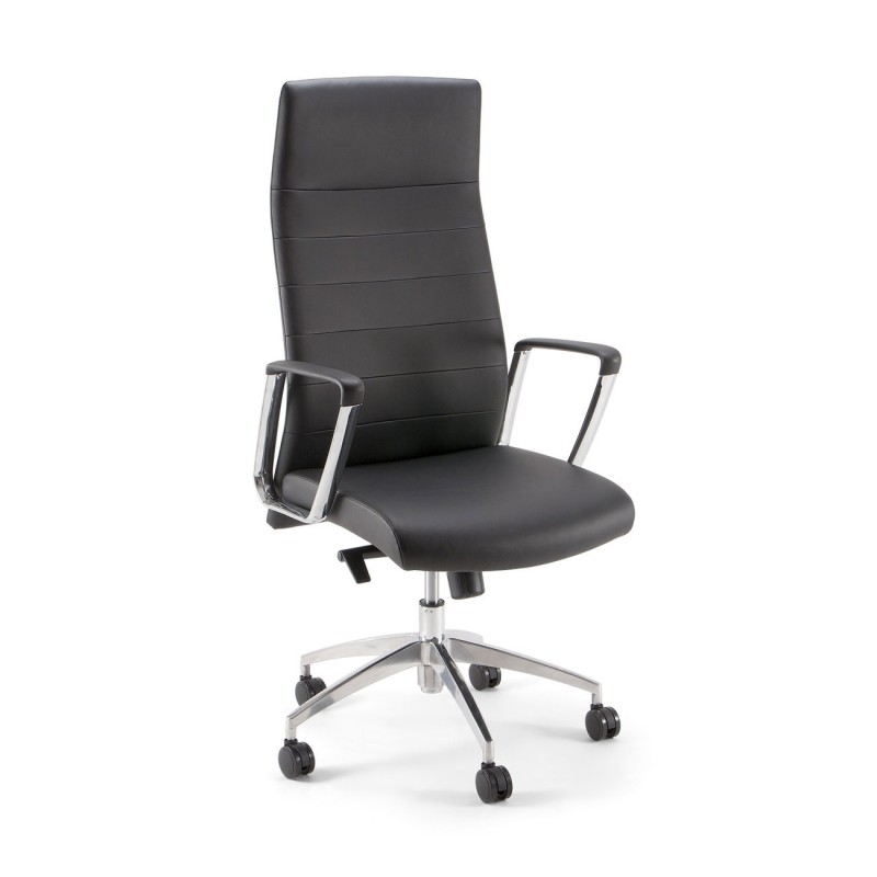 Fauteuil de direction Nell - Simili cuir Noir - Accoudoirs Roulettes