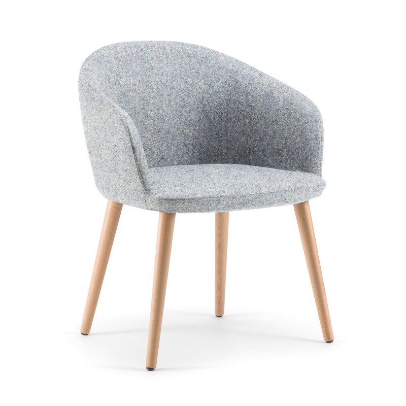 Fauteuil visiteur ADRIA Tissu laine et polyamide Bleu gris Accoudoirs Dossier Pieds Bois en hêtre