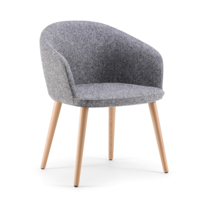 Fauteuil visiteur ADRIA Tissu laine et polyamide Gris Accoudoirs Dossier Pieds Bois en hêtre