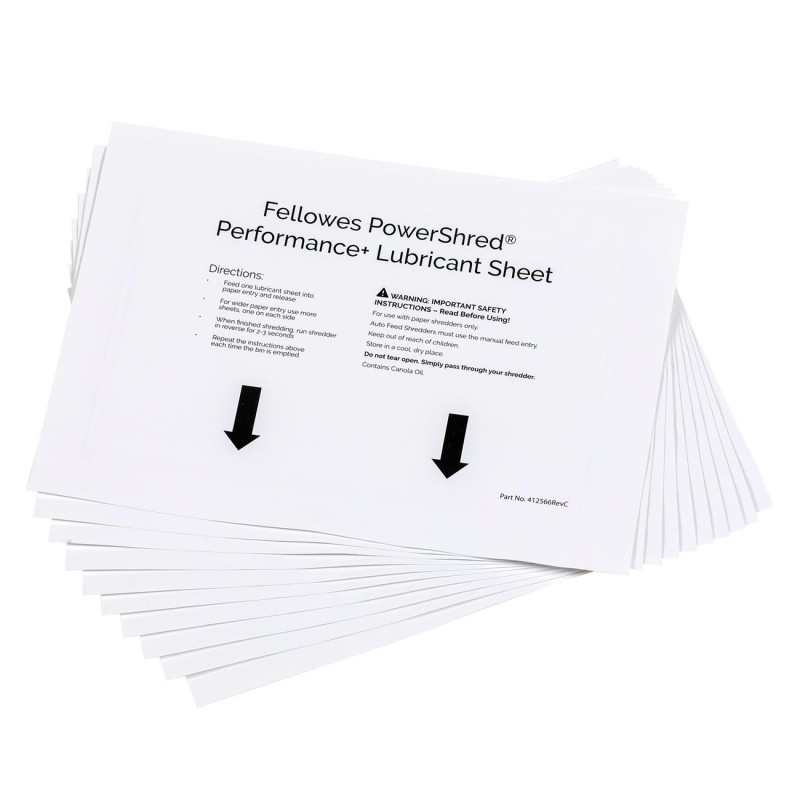 Fellowes Feuilles de lubrification pour destructeur Performance + - Lot de 10 feuilles