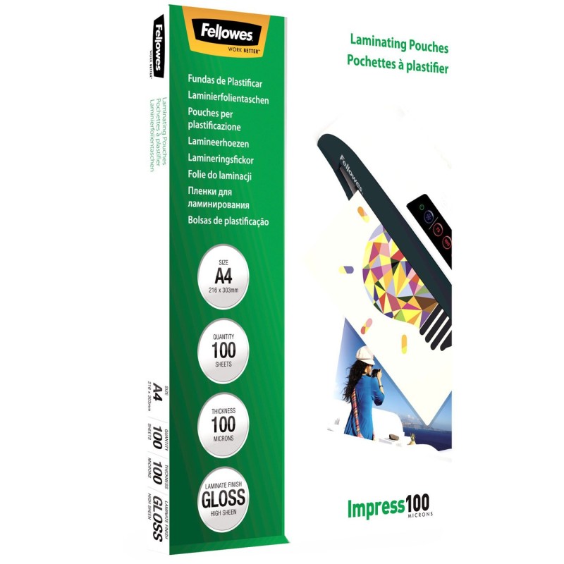 Fellowes Pochettes de plastification Impress A4 - Epaisseur : 100 microns par face - Boîte de 100