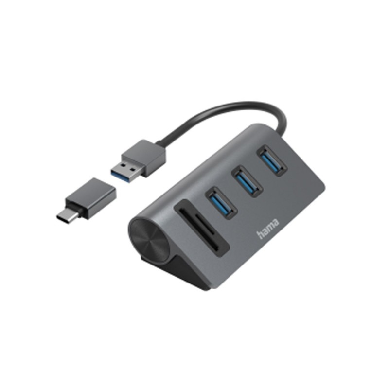 HAMA Hub lecteur carte SD, micro SD + 3 ports USB - Gris