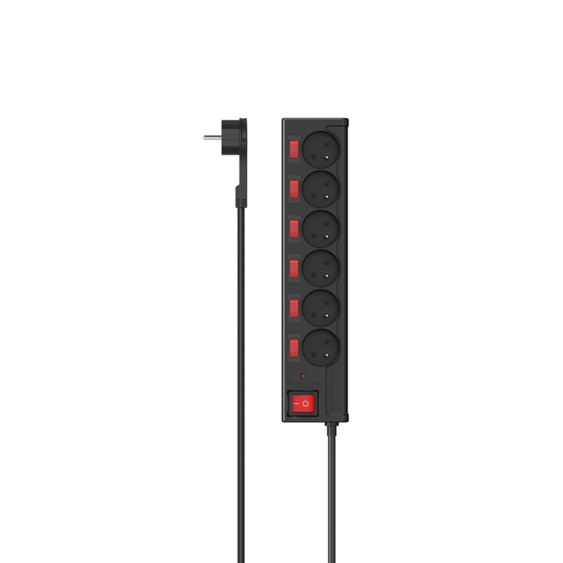 Hama Multiprise 6 prises avec interrupteur individuel - Cordon 1,4 m - Noir