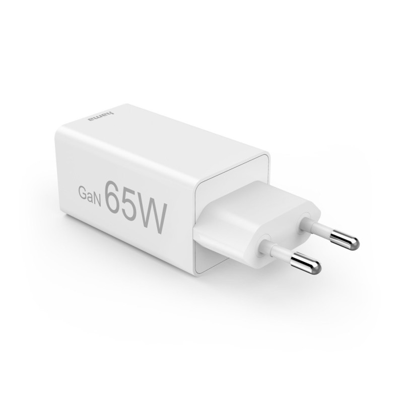 Hama chargeur secteur rapide GaN compacte 3 ports - 2 USB-C et 1 USB-A - Power Delivery 65W - Blanc
