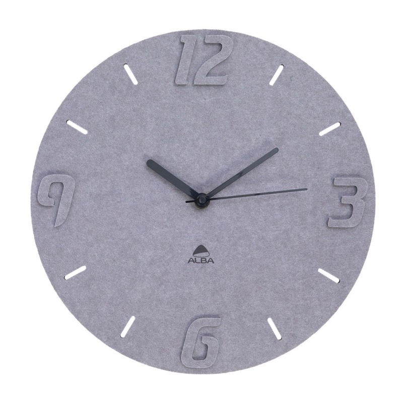 Horloge murale silencieuse Horpet en PET 100% recylé avec chiffre en relief - Diamètre 30 cm - Gris