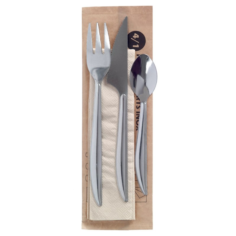Kit couverts en inox 4 pièces - Lot de 25