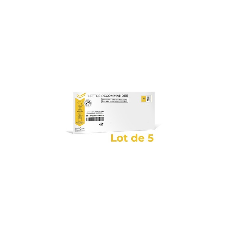 LA POSTE Enveloppe Prêt à Poster - Lettre recommandée 20g - 110 x 220 mm (DL) - Lot de 5