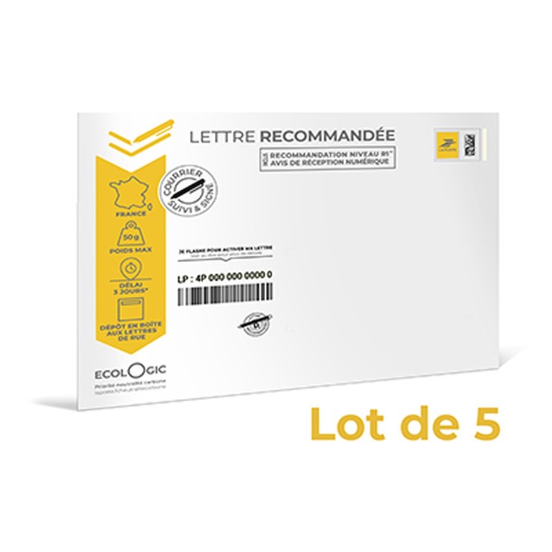 LA POSTE Enveloppe Prêt à Poster - Lettre recommandée 50g - 110 x 220 mm (DL) - Lot de 5