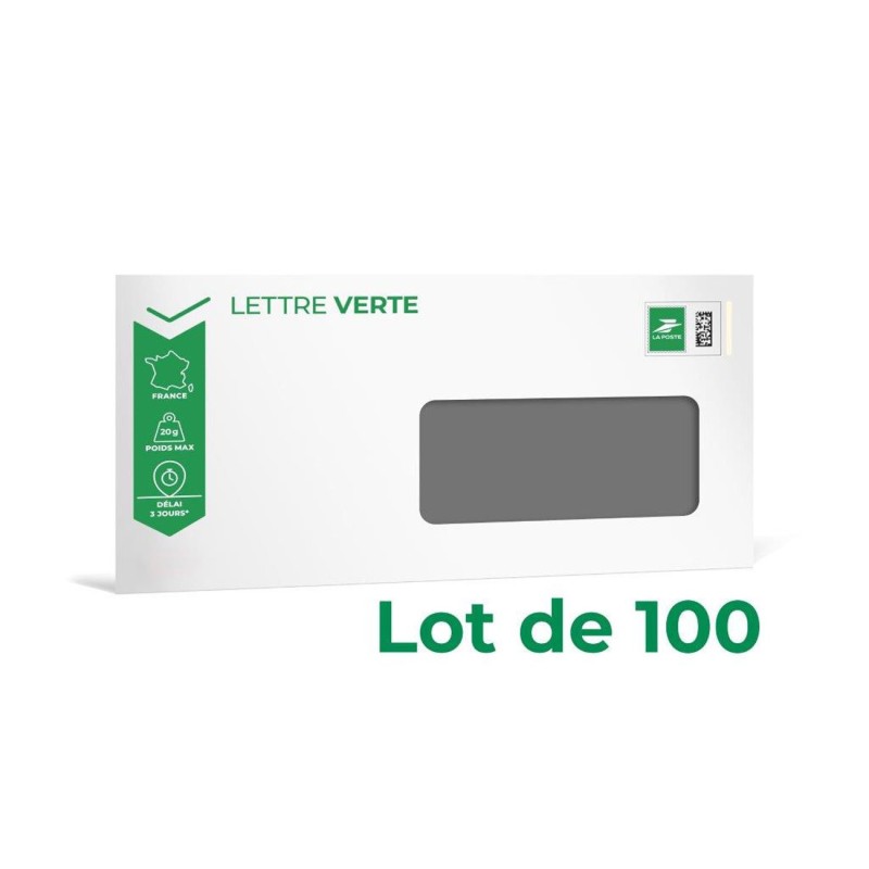 LA POSTE Enveloppe Prêt à Poster - Lettre verte 20g - 110 x 220 mm (DL) avec fenêtre - Lot de 100