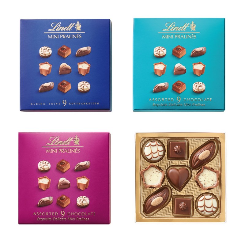 LINDT Boîte de 9 mini pralines assortis au chocolat - 44 g