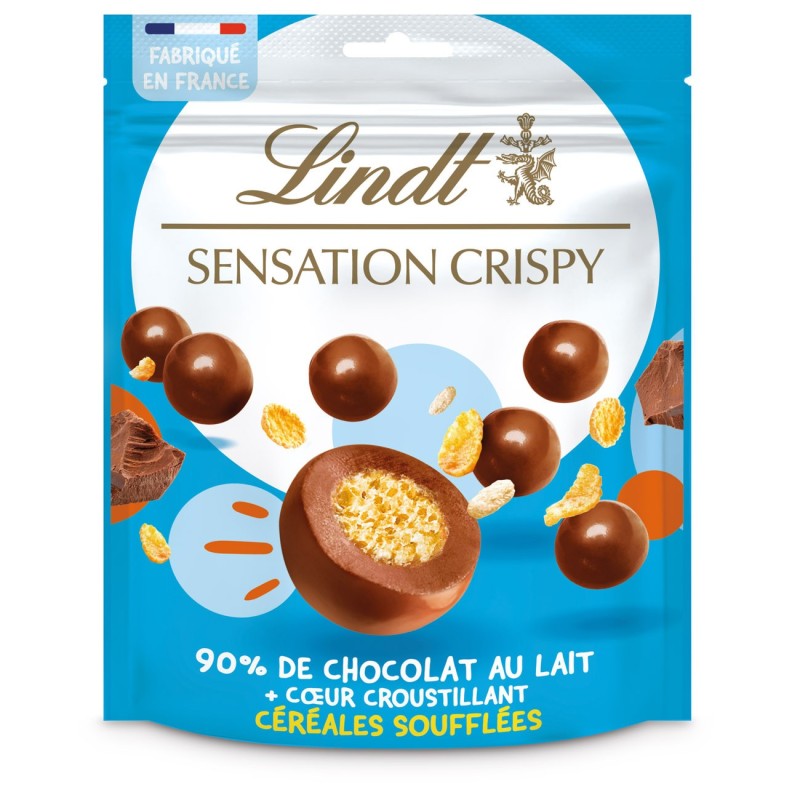 LINDT Sachet de billes Chocolat au lait cœur céréales souflées - Sensation Crispy  - 140 g