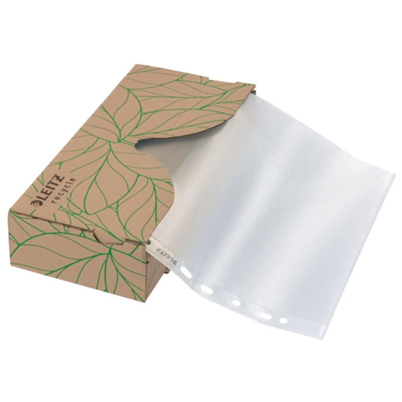 Leitz Pochettes perforées Recycle avec distributeur A4 polypropylène grainé 7/100e transparentes - Boîte de 40