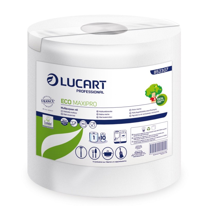 Lucart Essuie-mains gaufré Eco Maxipro double épaisseur - Bobine de 450 feuilles - 852307 - Blanc