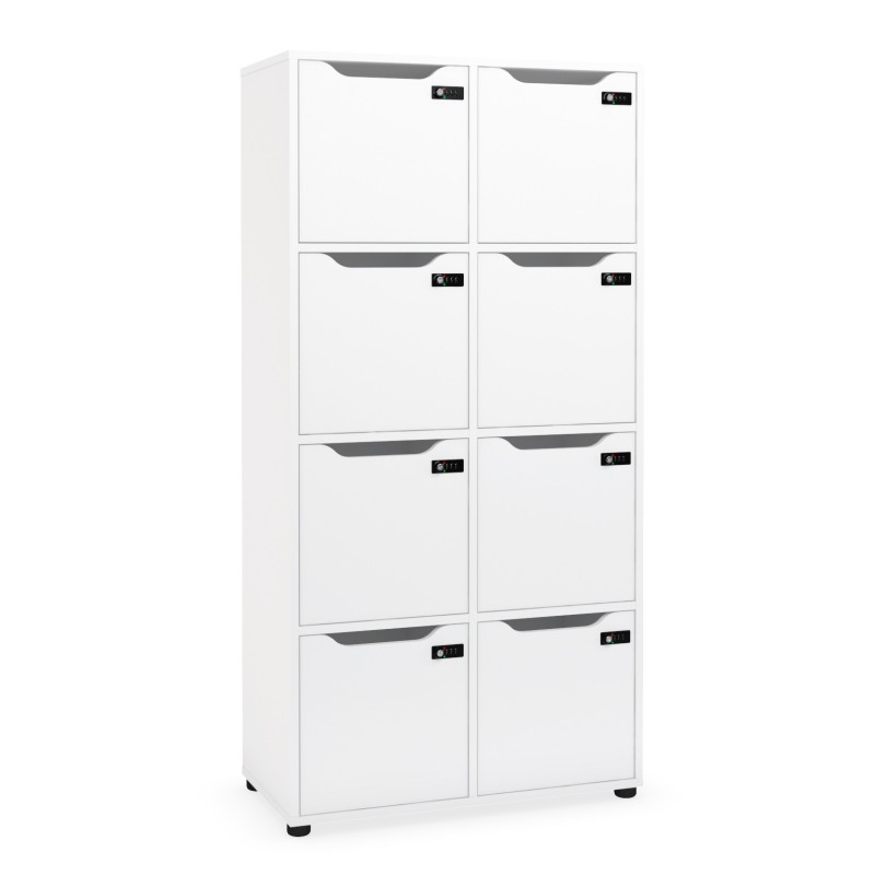 Meuble 8 cases porte à serrure à codes Flex'Office - H.158 x L.80 x P.40 - Blanc