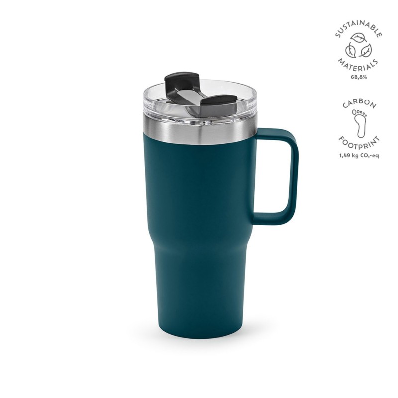 Mug de voyage 580 ml en acier inoxydable - Avec couvercle - Bleu